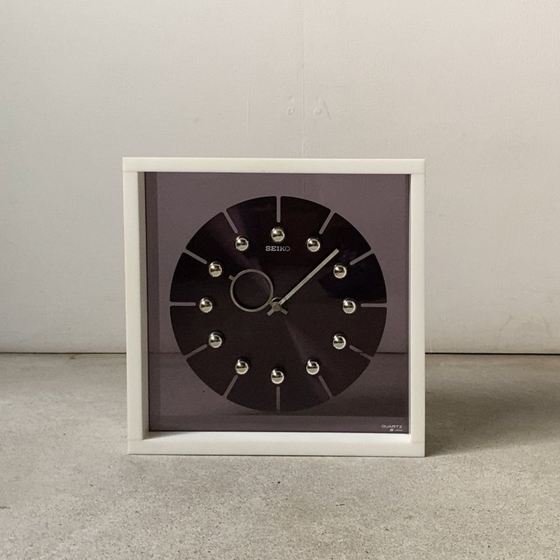 SEIKO セイコー 80s クオーツ 2針 置時計 ダークパープル文字盤 ミッド