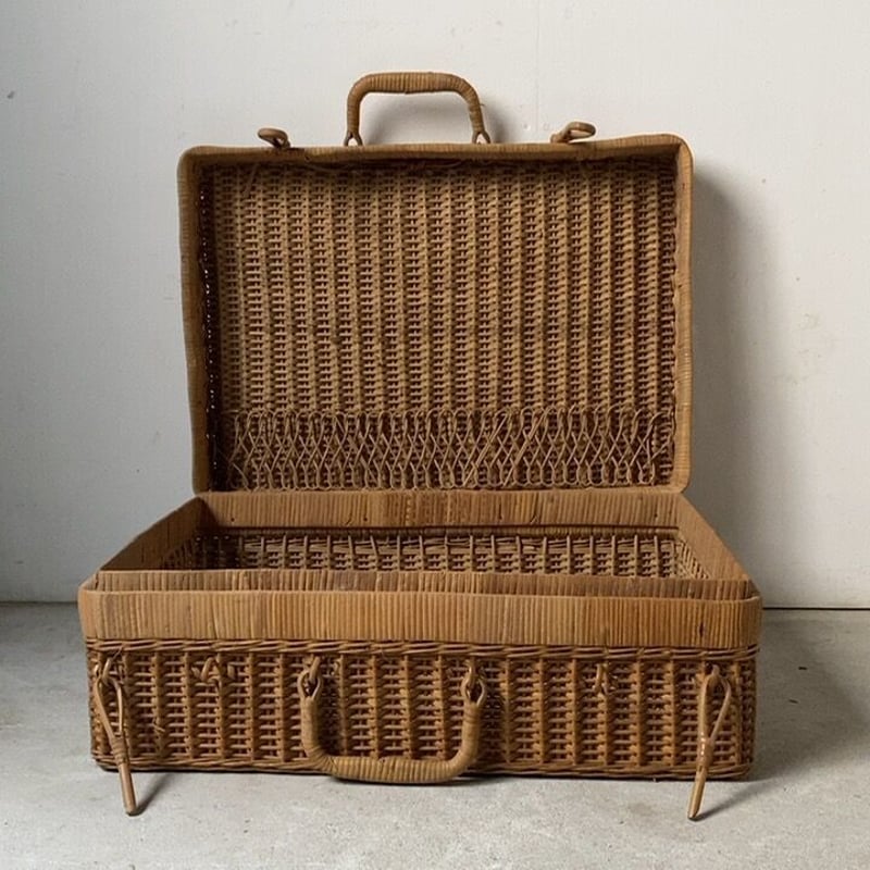 ヴィンテージ ラタントランク46cm ピクニックバスケット 籐編みのかご