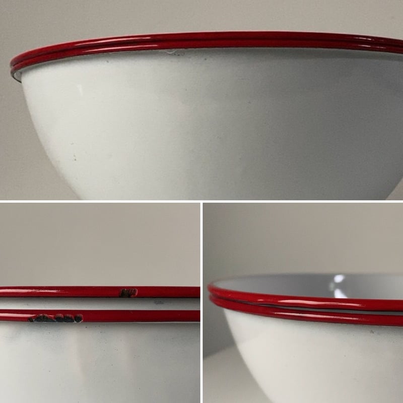 ヴィンテージ ホーローボウル 28cm 2個セット 白/赤 60s デッド