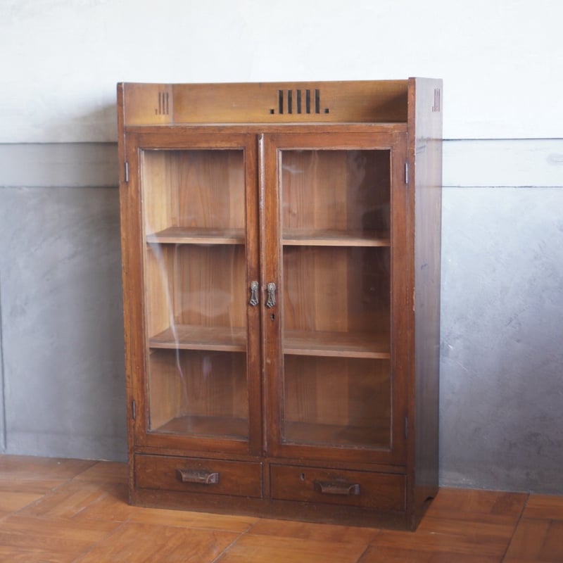 古いガラス棚 食器棚 収納棚 木製 大正 昭和初期 収納 古道具 古家具