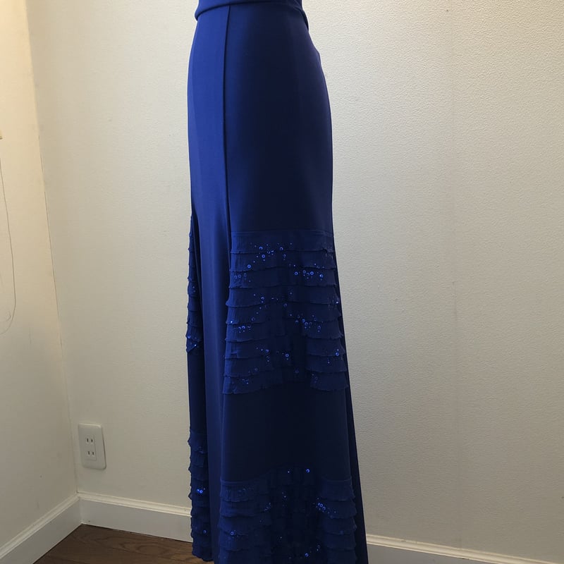 フラメンコ ファルダ 黒と青 フラメンコファルダ インクブルー