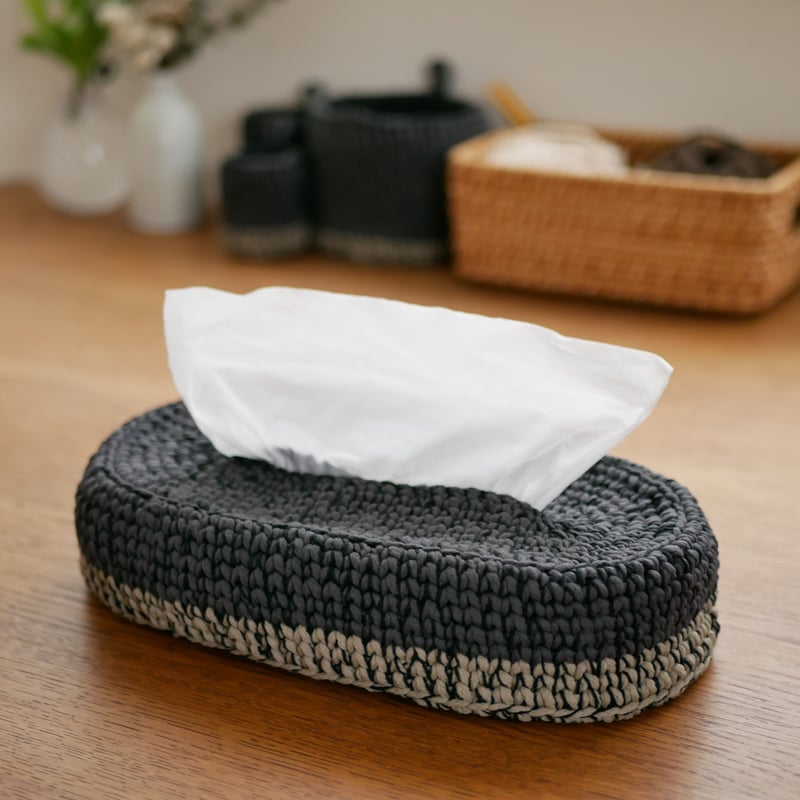 ソフトパックティッシュカバー（ダークグレー） | 手編み雑貨の店