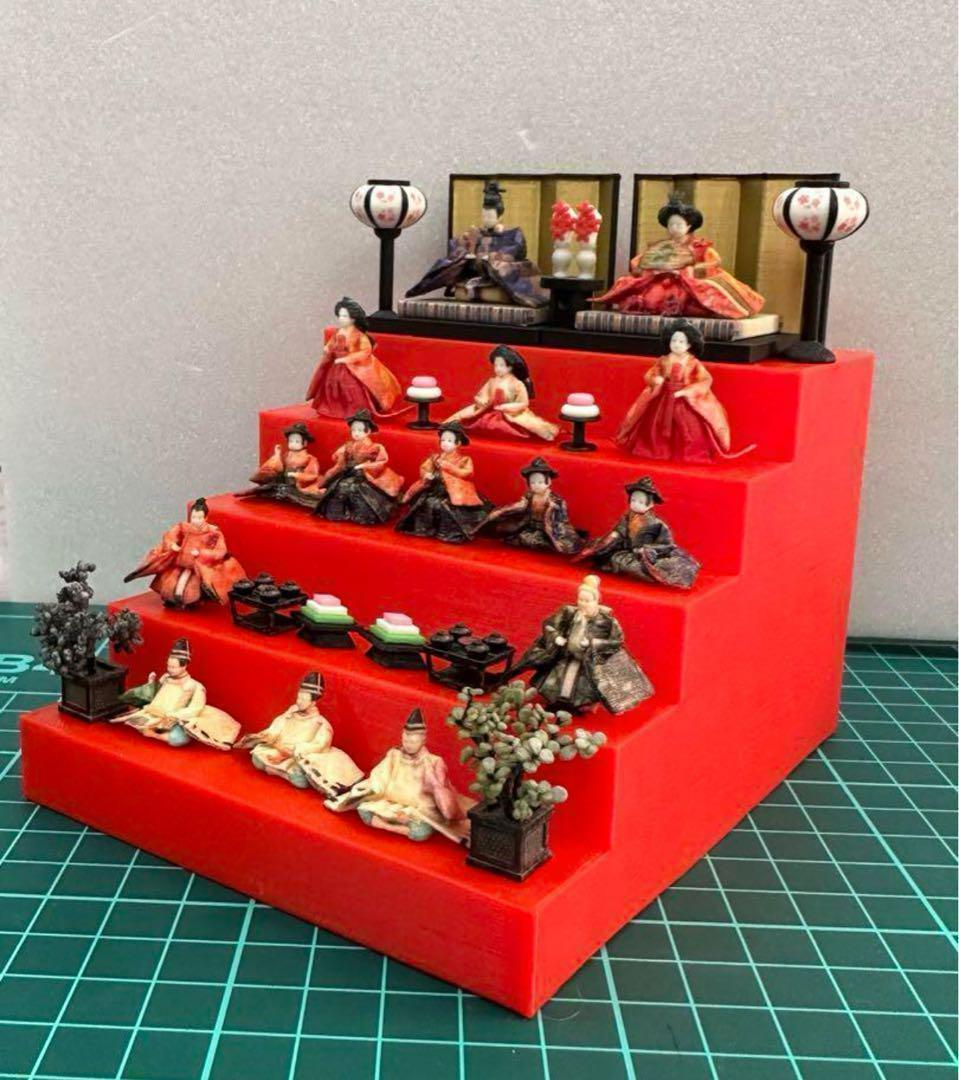 ミニチュア☆NEW☆ひな人形5段飾り☆樹木とご飯追加版☆フィギュアに