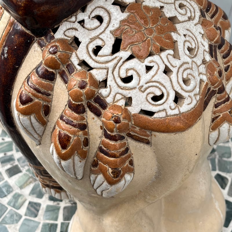 茶象の陶器 トン 花台 置物 フラワースタンド | アンティーク家具と