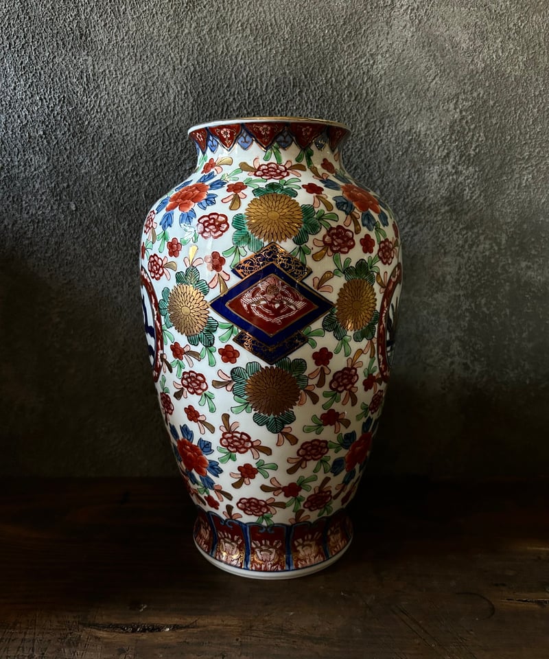 ゴールド伊万里/壺/花瓶/花模様/金彩/大きい | 骨董・アンティークの