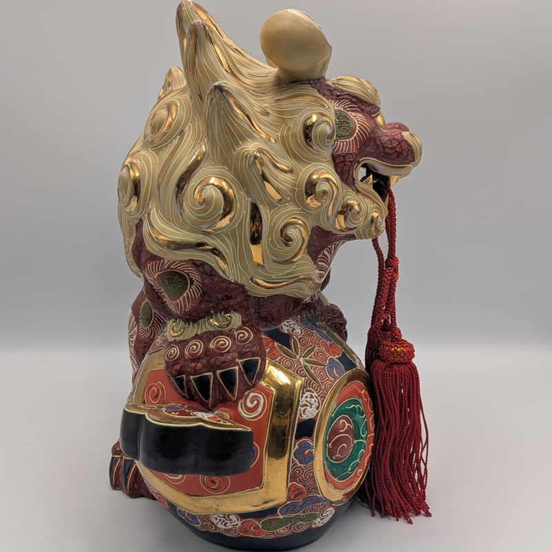 九谷焼 骨董 民芸品 宝獅子 魔除け獅子 縁起物 獅子 狛犬 置物 小槌