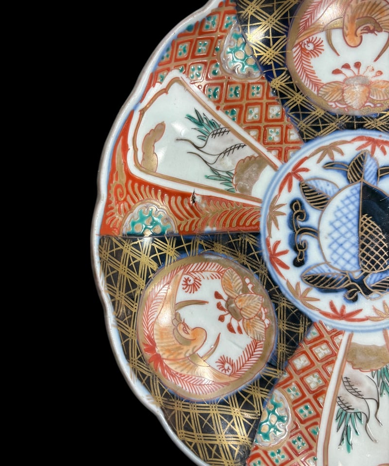 伊万里 大皿 [草花文鶴窓絵] 色絵 取り皿 盛り皿 飾り皿 器 古伊万里