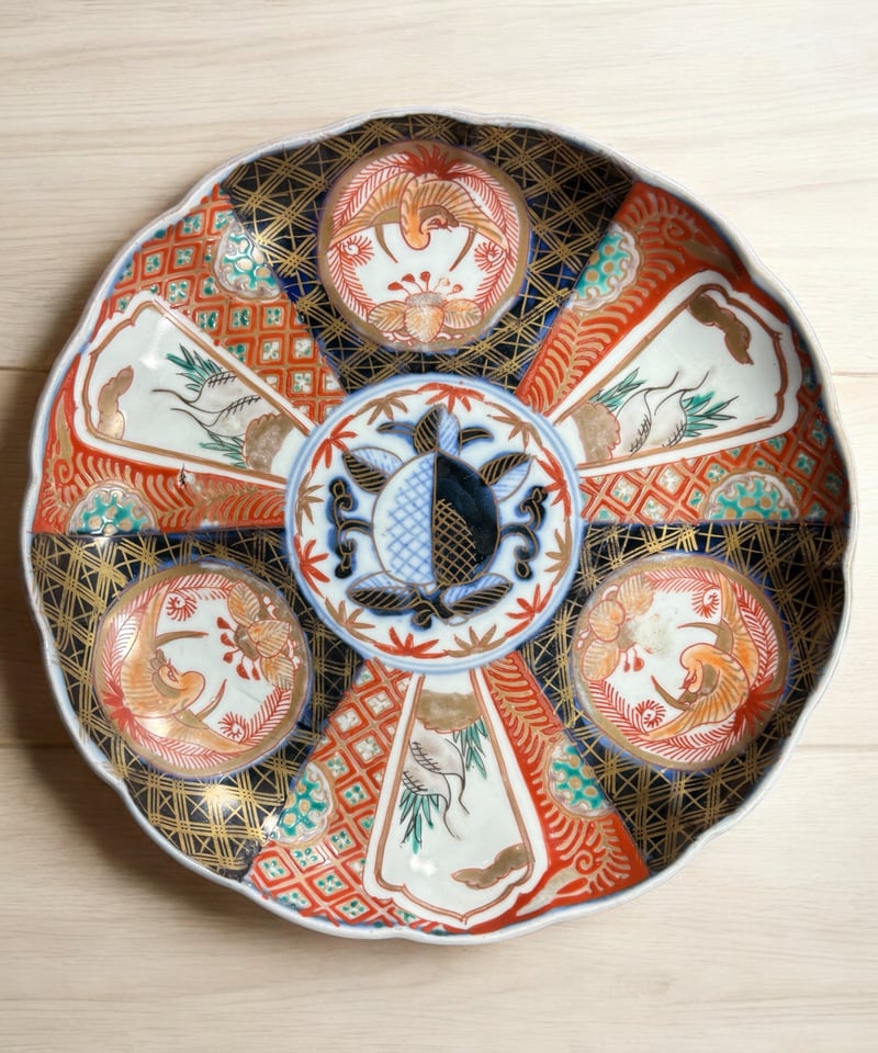 伊万里 大皿 [草花文鶴窓絵] 色絵 取り皿 盛り皿 飾り皿 器 古伊万里