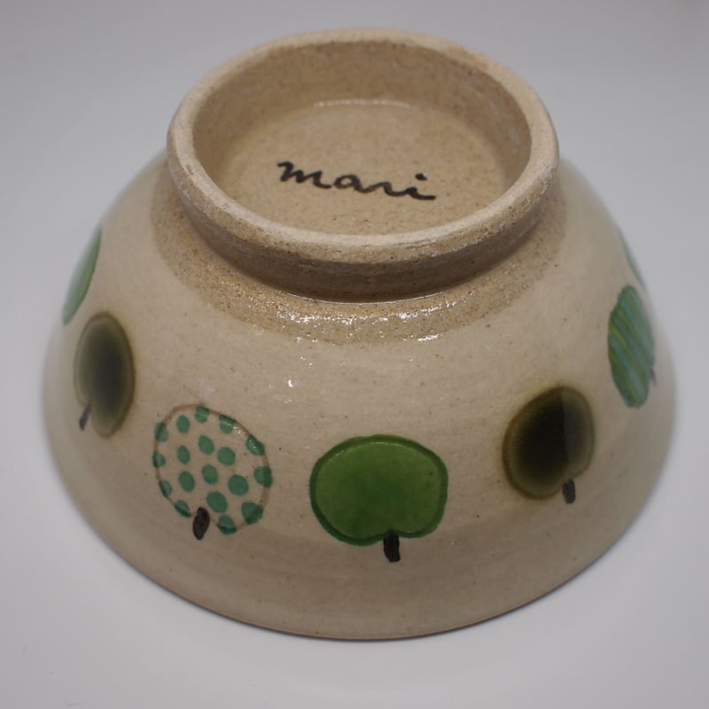 加藤麻里 益子焼 リンゴ柄 飯椀 【緑】 | 六畳の雑貨店asiriru