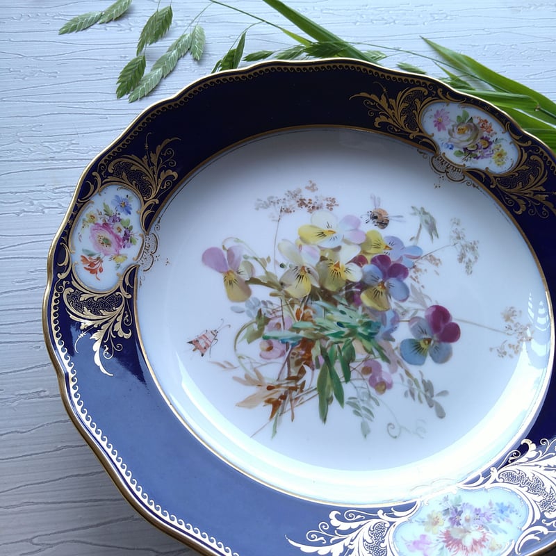 Meissen マイセンコバルトフォンド自然主義絵付け直径約25㎝D三色