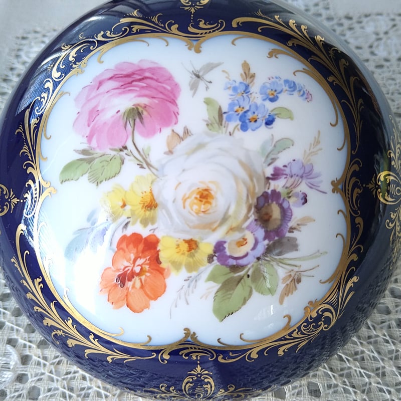 1924年以前Meissenマイセンコバルト/金彩/ドイツフラワーのボンボ