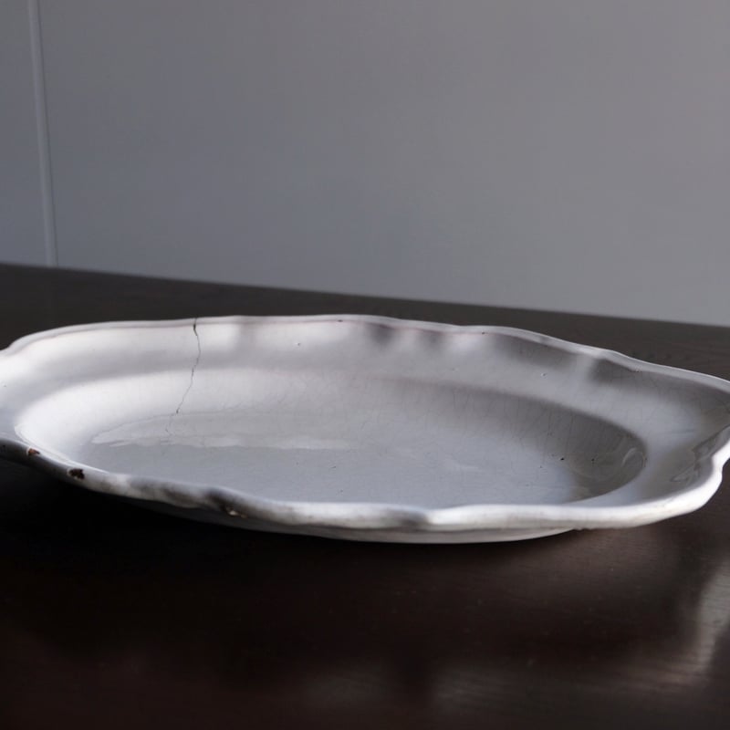 18世紀 鎹修繕 白釉 花リム オーバル皿 楕円皿 フランス アンティーク