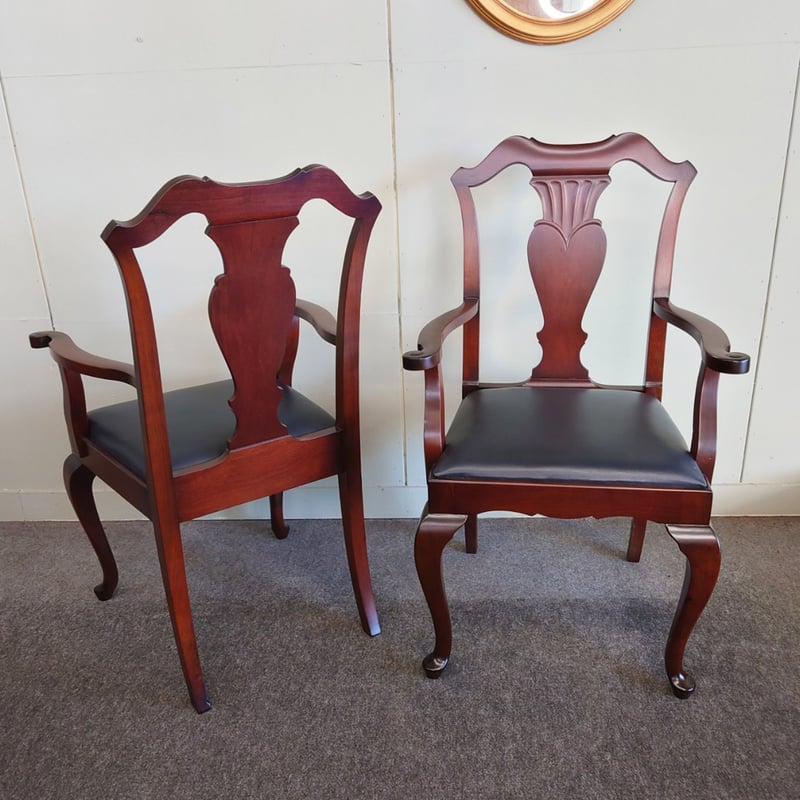 イギリス アンティーク クイーン アン様式 猫脚 本革 オーク材 チェア 椅子 イギリスのアンティークダイニングチェア、クィーンアンチェア(q-158-c