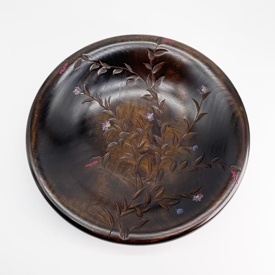 おたふく深皿（φ24×6） 野草 | 草木彫 川添日記