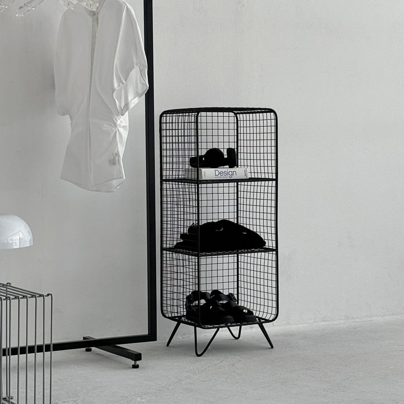 rack-03062 ブラック スタンド付き スチールメッシュ 3段ラック | ART