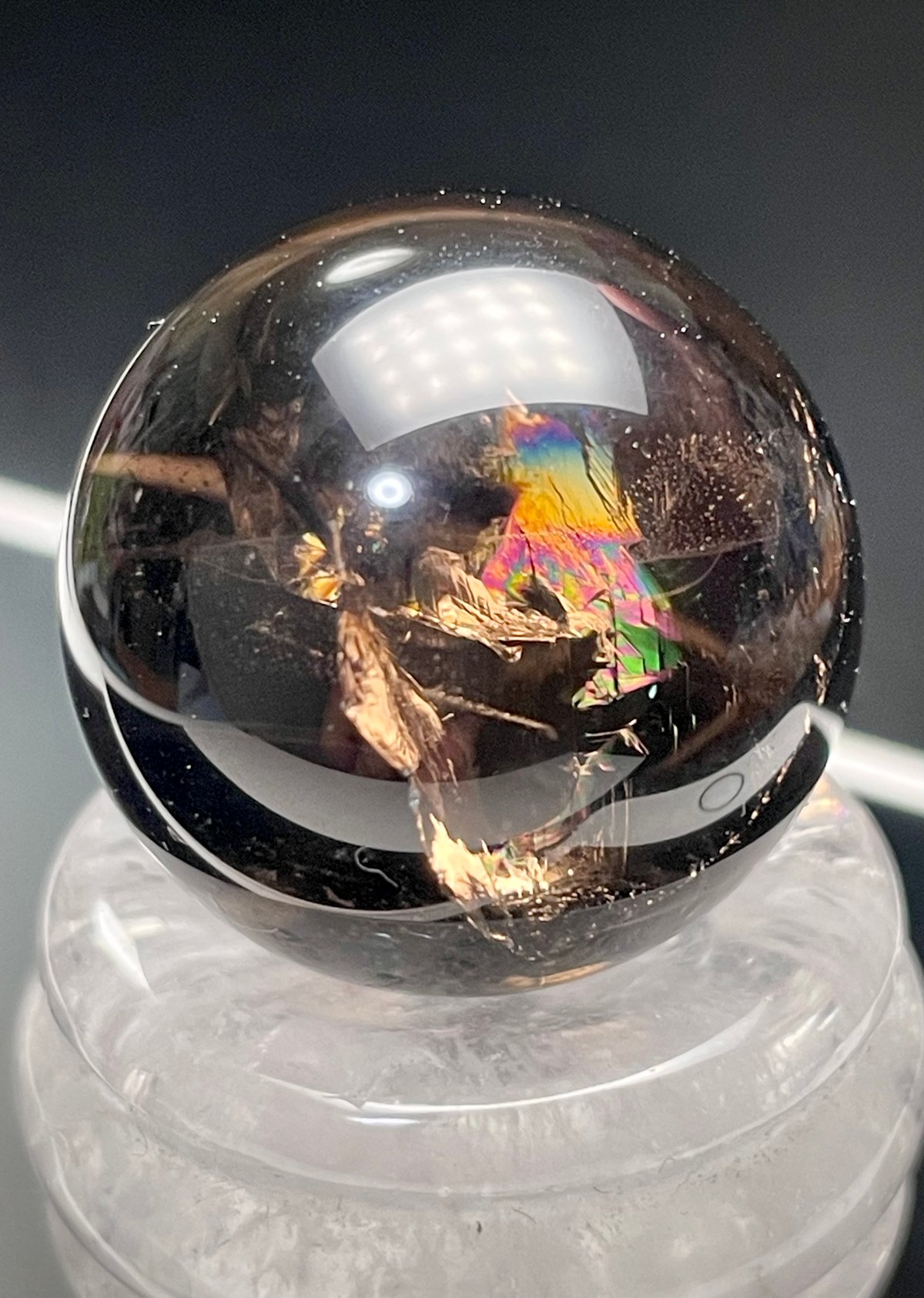 アイリスクォーツ◇スモーキークォーツ【天然虹クラック水晶】丸玉