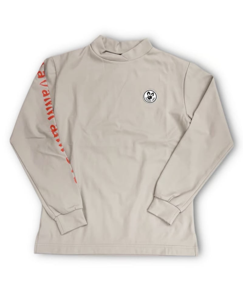 裏起毛右袖ロゴモックネックシャツ〔オフホワイト/グレージュ/ブルー