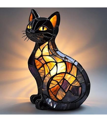 Amazon.co.jp : 猫ランプ、ステンドグラスの卓上ナイトライト、LED猫