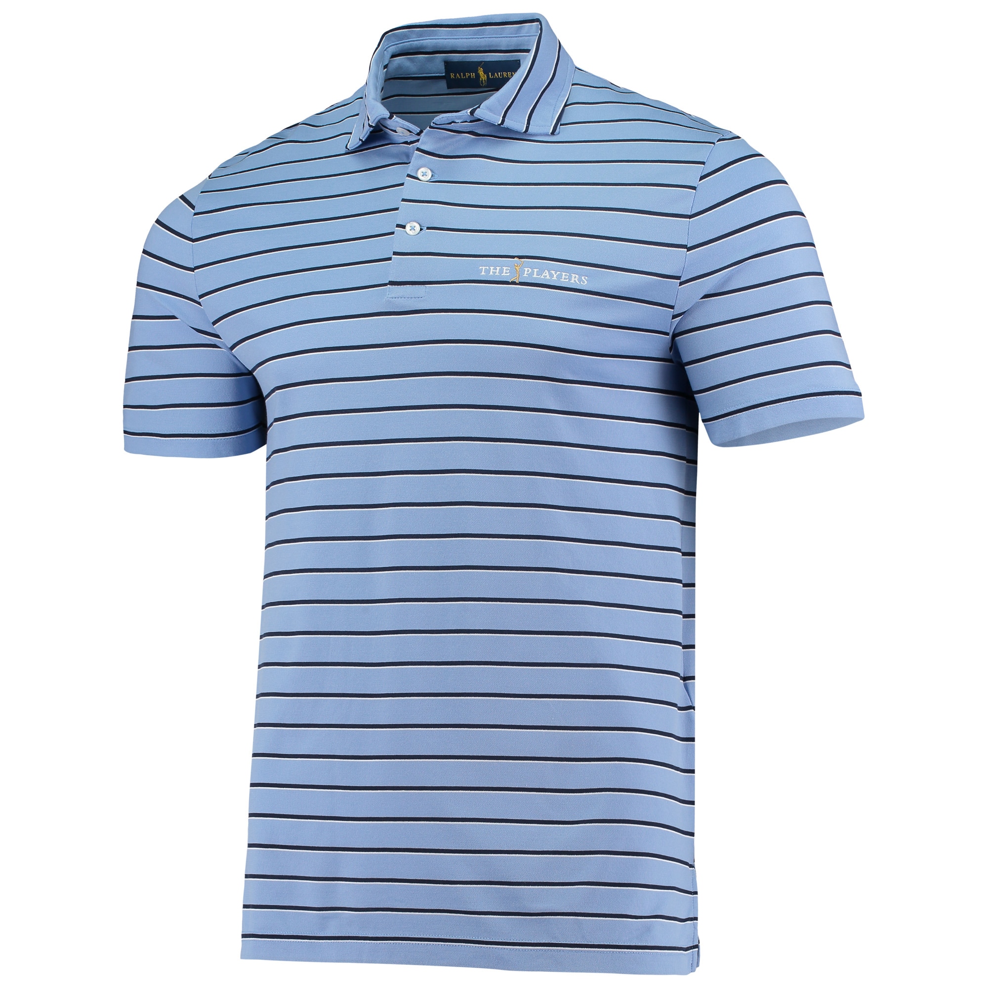 Men's Polo Golf Light Blue/Navy THE PLAYERS Tour Pique Striped Polo