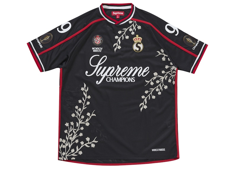 Supreme Floral Soccer Jersey Black Men's - FW25 - US