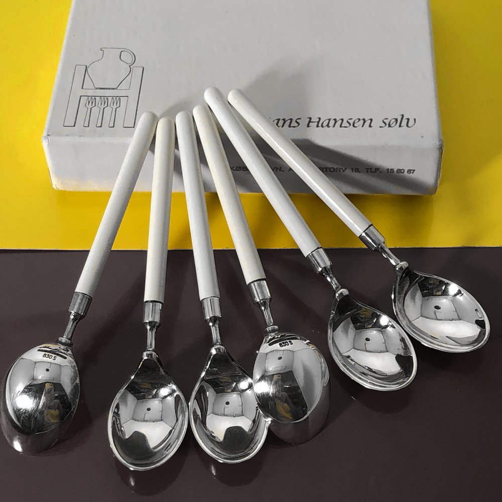 Vintage Hans Hansen , Amalie Pattern, Espresso Spoons (6) Enamel