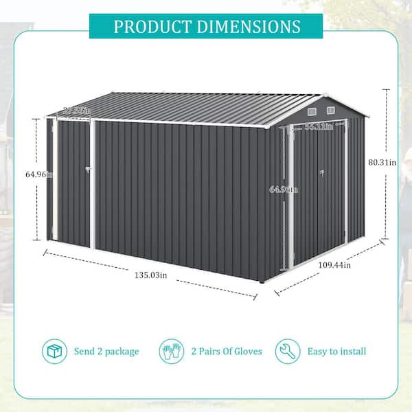 Outdoor Metal Storage Shed 9x11 FT-3 Lockable Doors, Utility Tool