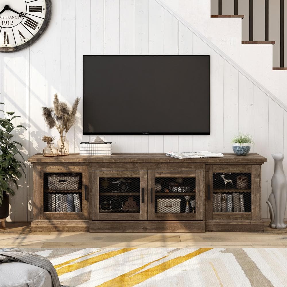 Furniture of America Ziv 69 in. Reclaimed Oak Particle Board TV