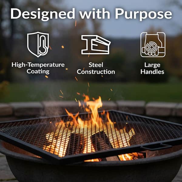 Sunnydaze 30 in. X-Marks Square Steel Fire Pit Cooking Grill KF