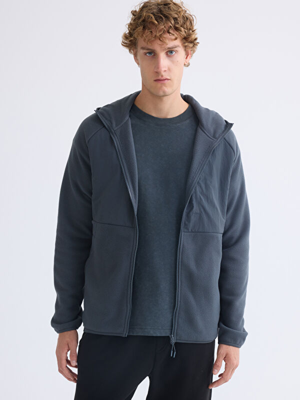 XSIDE ACTIVE Gri Kapüşonlu Polar Erkek Fermuarlı Sweatshirt