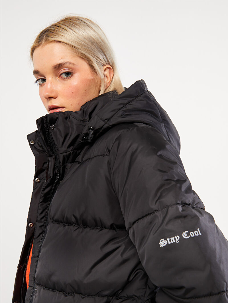 XSIDE Kadın Kapüşonlu Düz Şişme Mont - W24058Z8-CVL | LCW