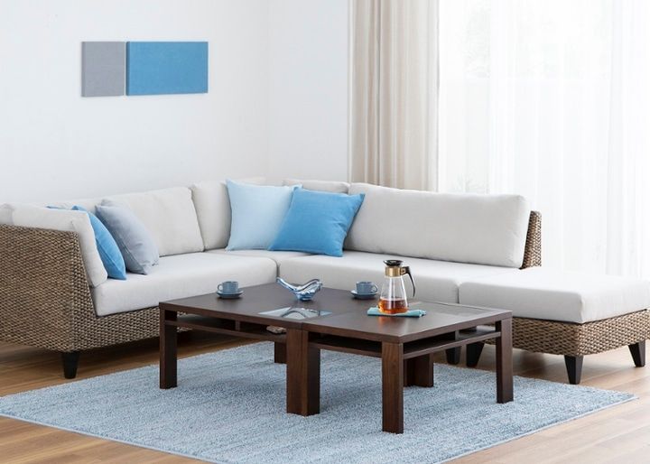 ガラス・ローテーブル 800×800 正方形～収納付き～モダンアジアン