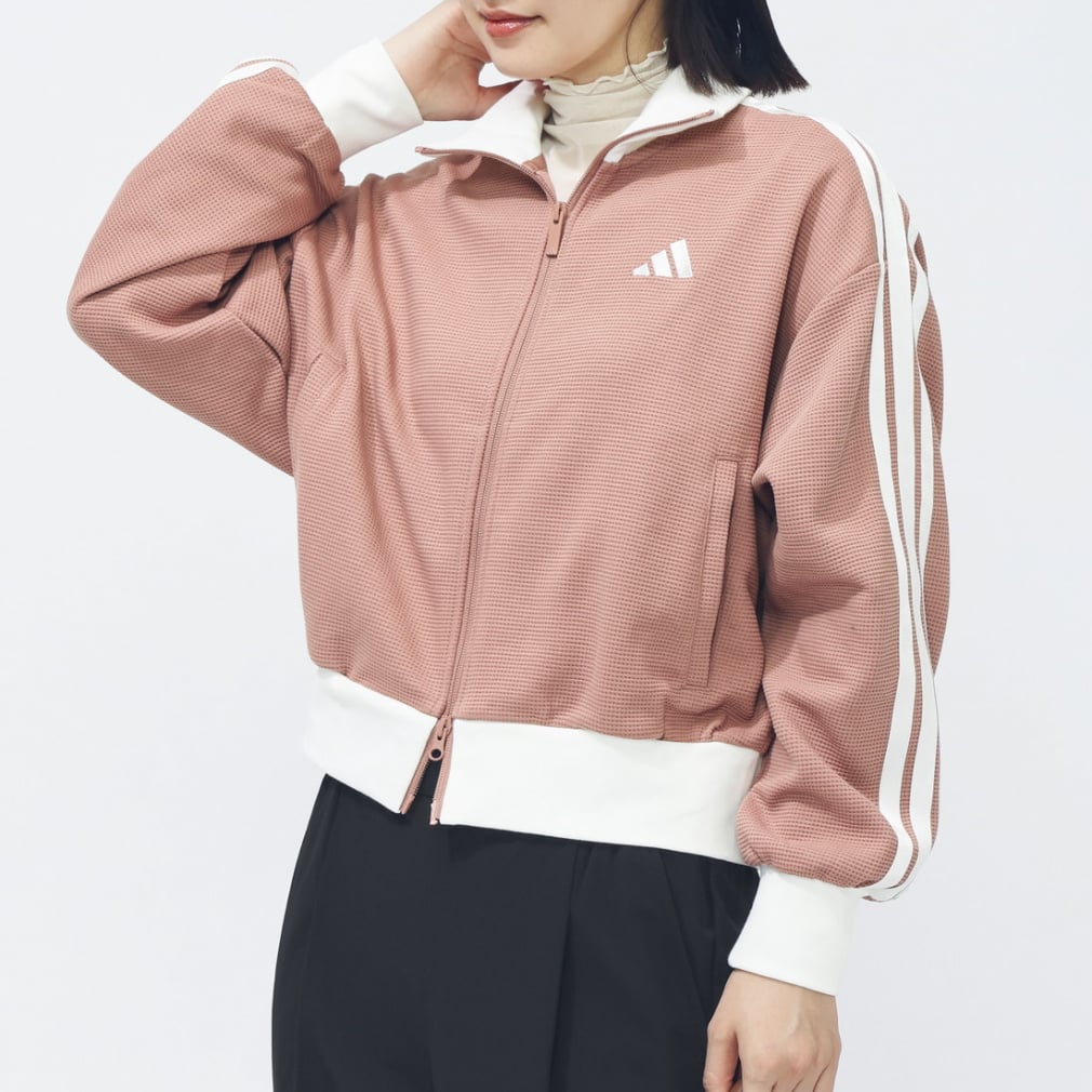 アディダス レディース 長袖 ジャージ ジャケット ワッフル ルーズ