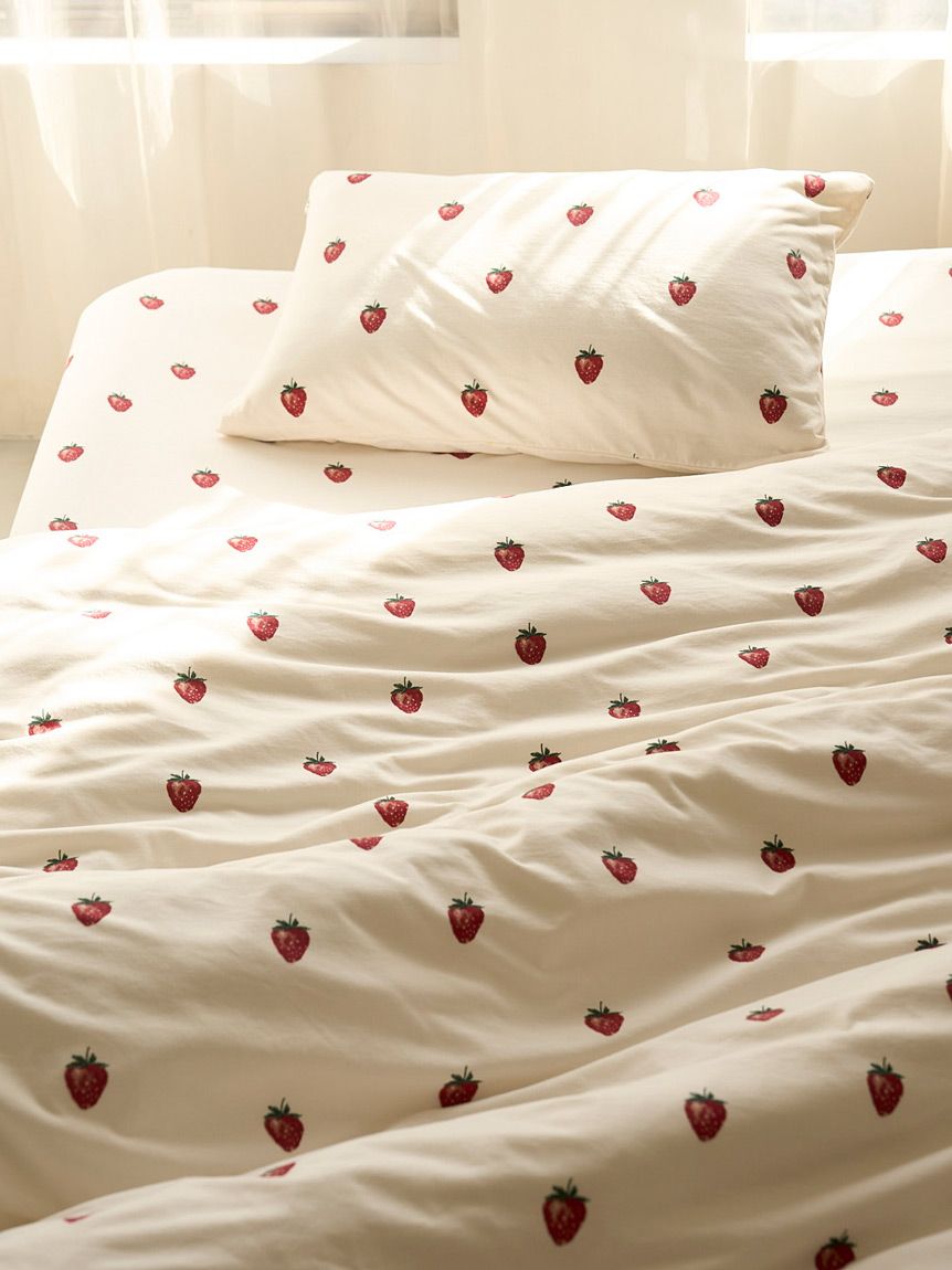 Sleep】ストロベリー柄BOXシーツ（ダブル）(ボックスシーツ・敷き