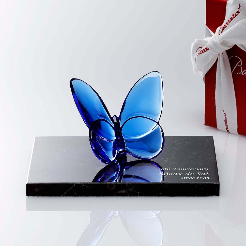 Baccarat バカラ ラッキー バタフライ ブルー・大理石 台座 Sサイズ