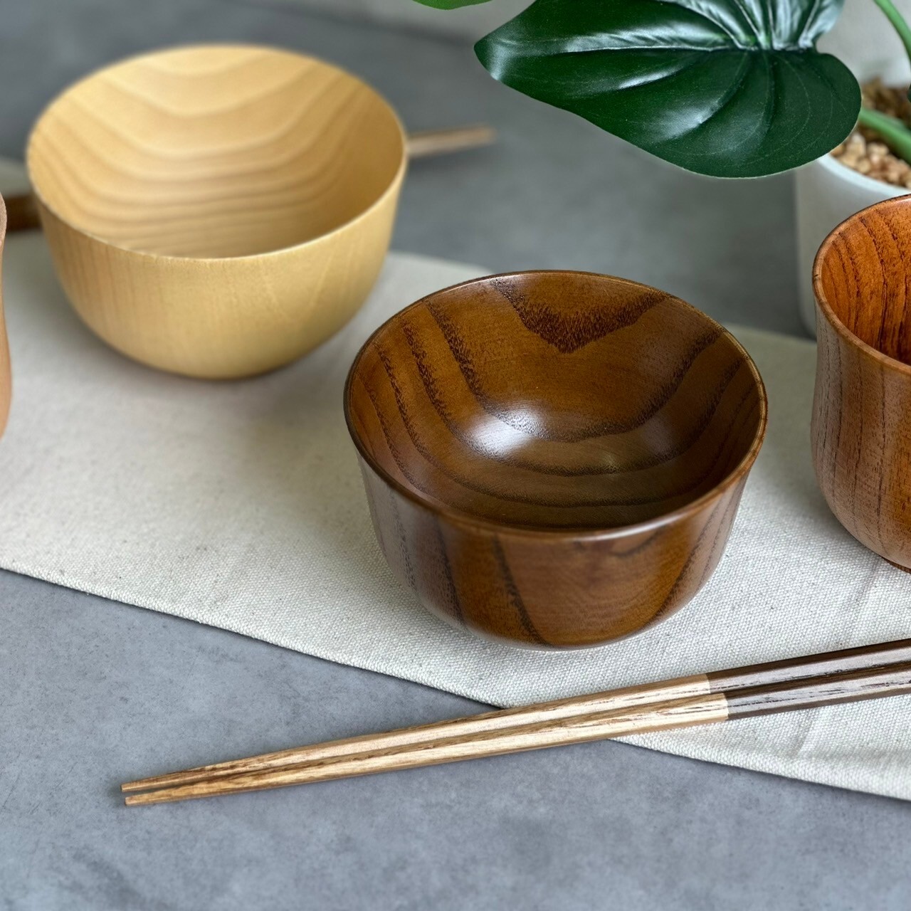 お椀 木製 羽反汁椀 ブラウン 2個セット 箸付き 2膳 4点セット お箸