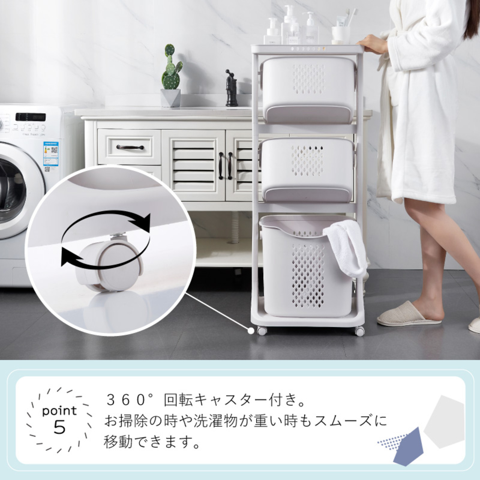 ランドリーバスケット スリム 2段 3段 キャスター 大容量 洗濯かご