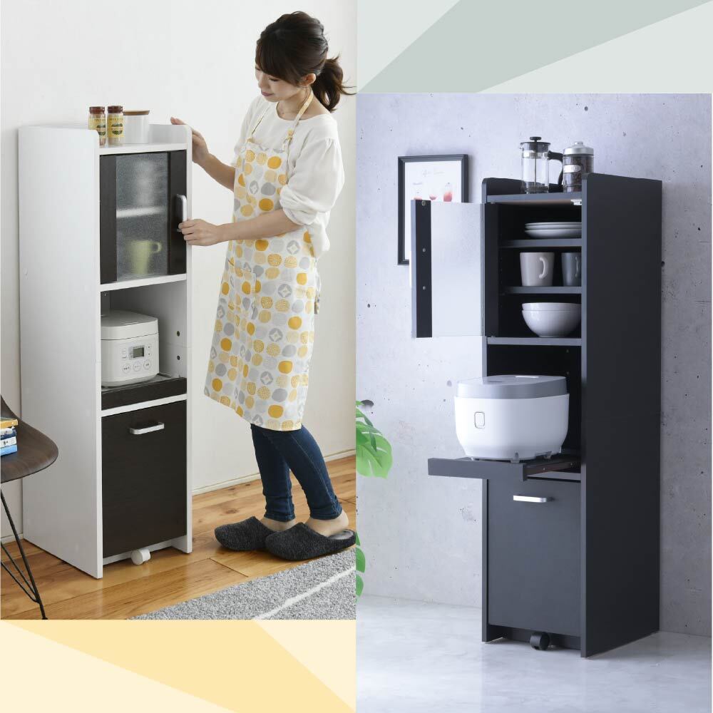 食器棚 スリム 隙間収納 ロータイプ 扉付き 幅32.5 高さ124 コンセント