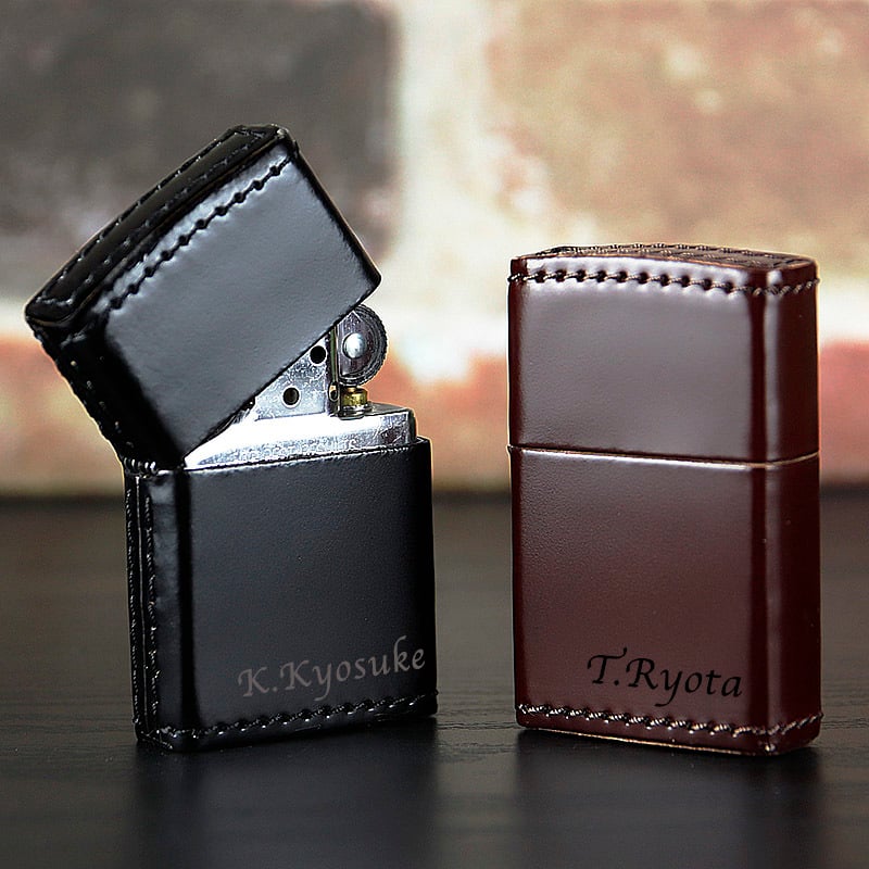 革のダイヤモンド cordovan zippo ギフトボックス付き オリジナル 名