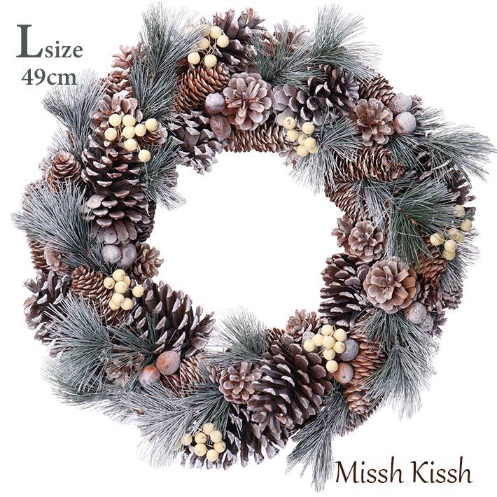 リース 松ぼっくり 雪 クリスマス Lサイズ Christmas Xmas Snowy