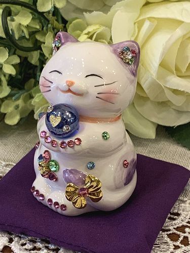 金運アップ！】風水招き猫（貯金箱）：SSサイズ：パープル【猫好きさん