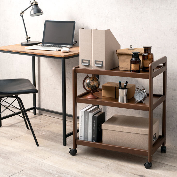 天然木 キッチンワゴン 3段 VW-7977 カート ワゴン キャスター付き