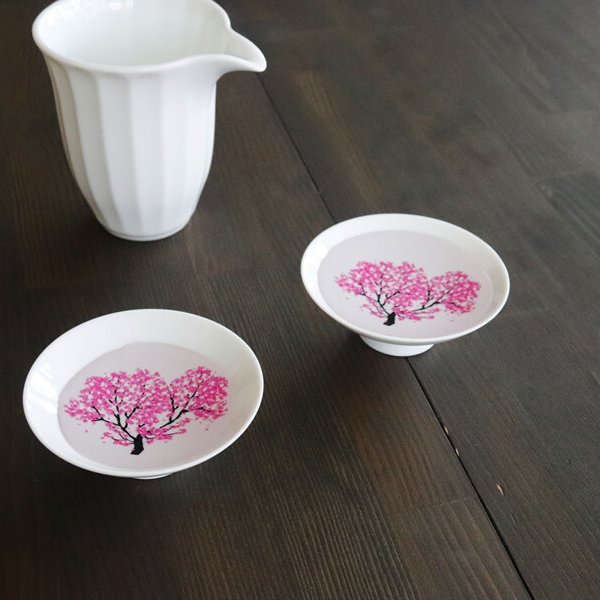 送料無料 温度で楽しむ・丸モ高木陶器・桜が満開『冷感桜 白平盃ペア