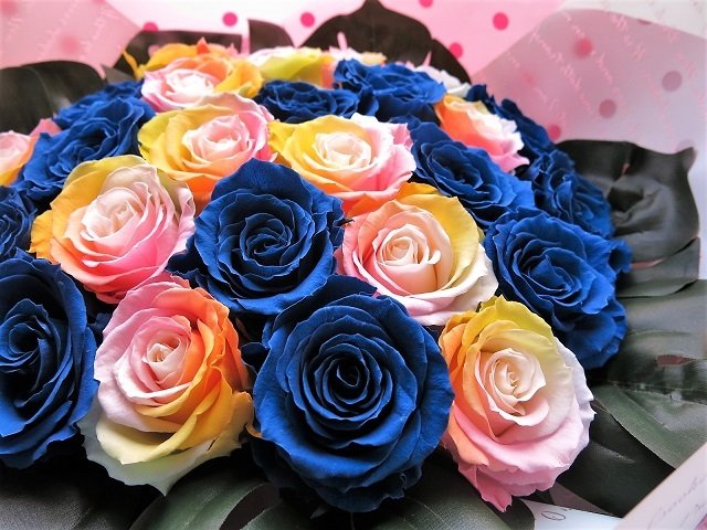 レインボーローズ 青バラ ブルーローズ 枯れない プリザーブドフラワー