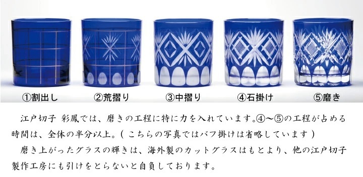 硝子工房 彩鳳】 江戸切子 富士山オールド 南天文様 クリア 化粧箱入り