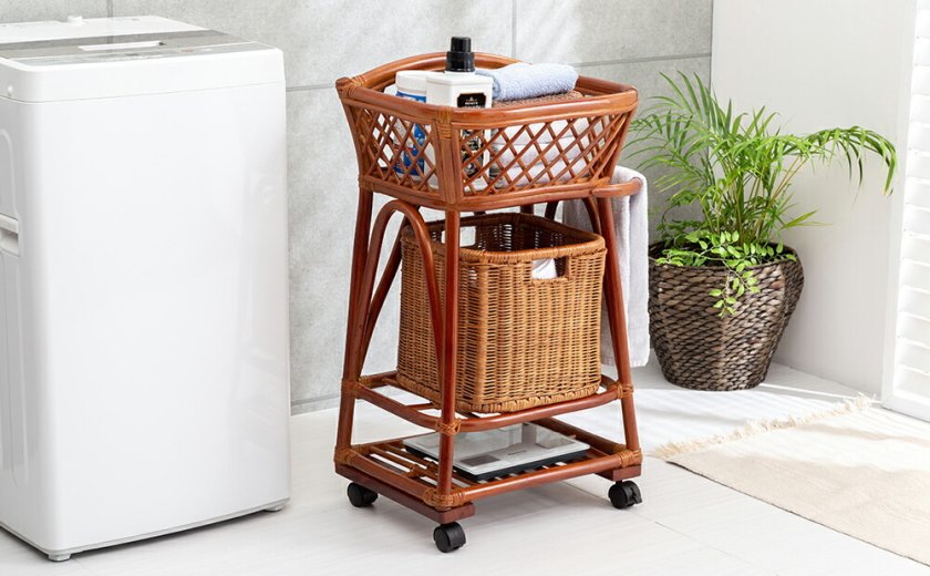 ラタン ランドリーラック ランドリーワゴン 籐 かご 洗濯かご 天然籐 2