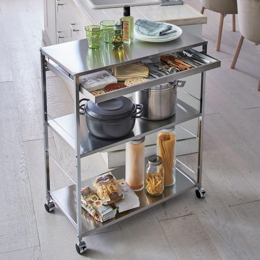 ステンレス作業台ワゴン ダスト3分別 幅73.5cm 通販 - ディノス