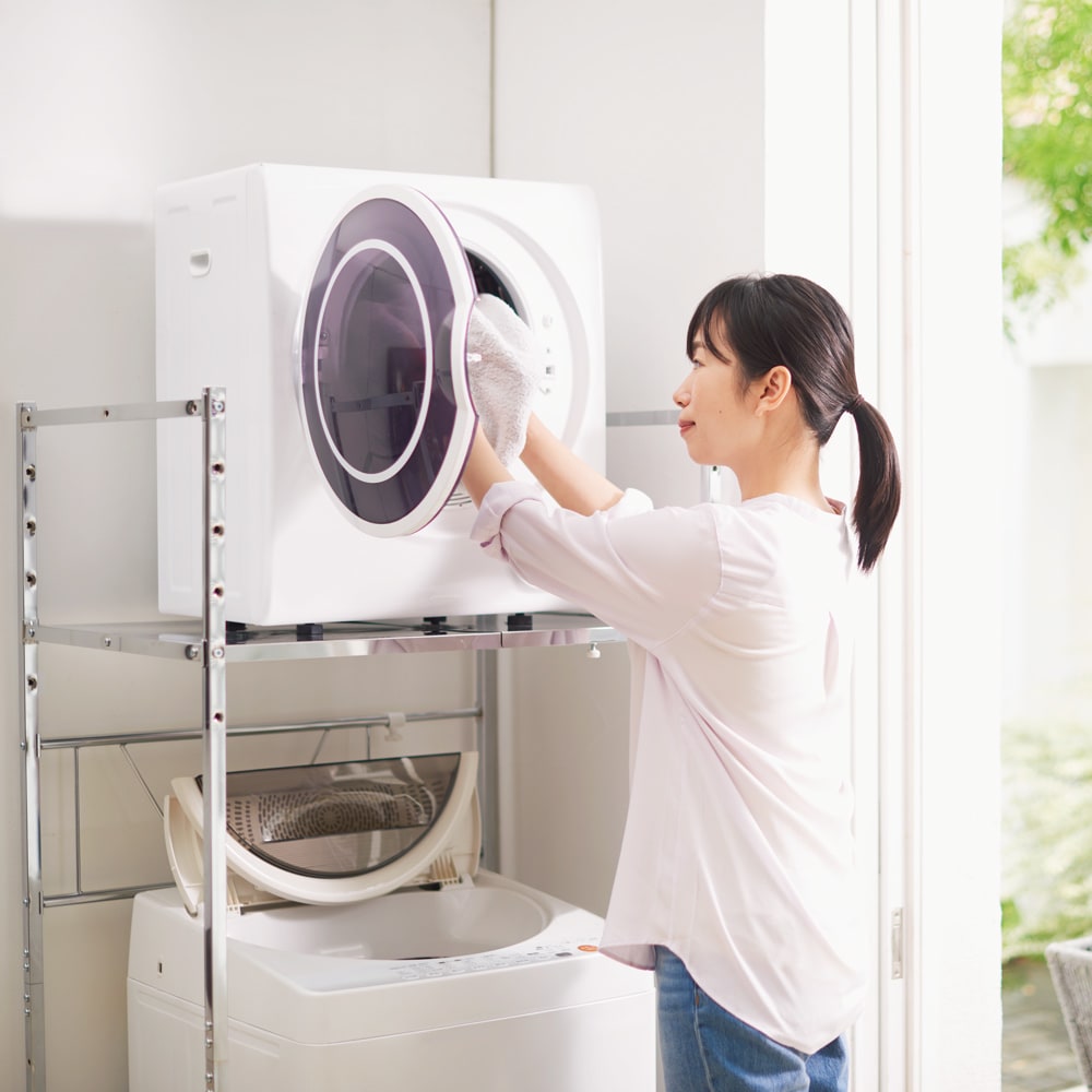 乾燥機も置ける天板頑丈ランドリーラック 奥行57cm高さ155cm「訳あり