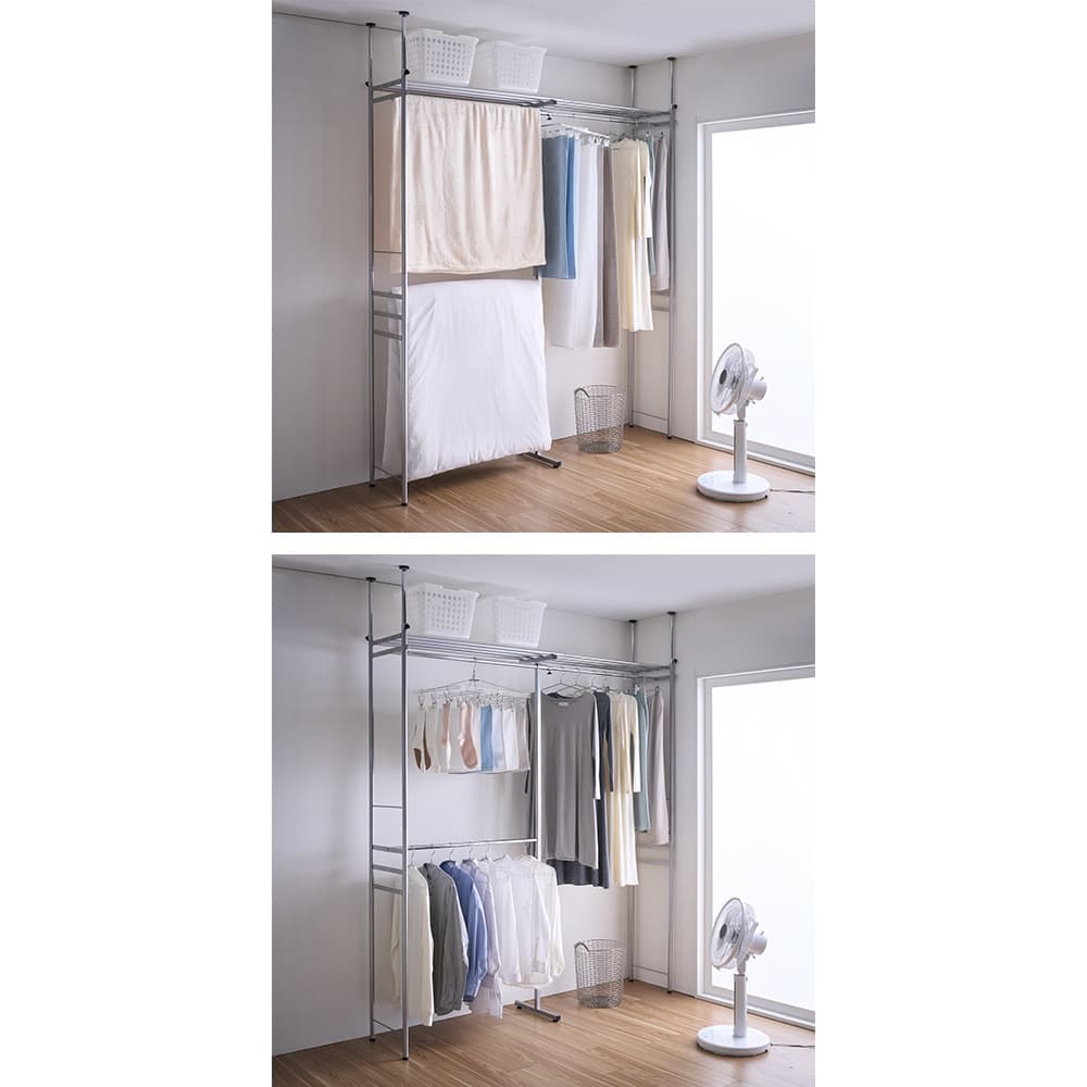 ウォークイン突っ張りハンガー 幅111cm～200cm・ハイタイプ（高さ218cm