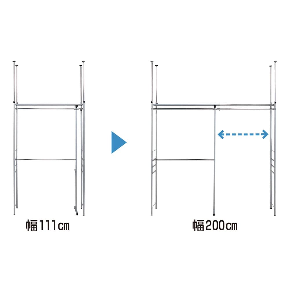 ウォークイン突っ張りハンガー 幅111cm～200cm・ハイタイプ（高さ218cm