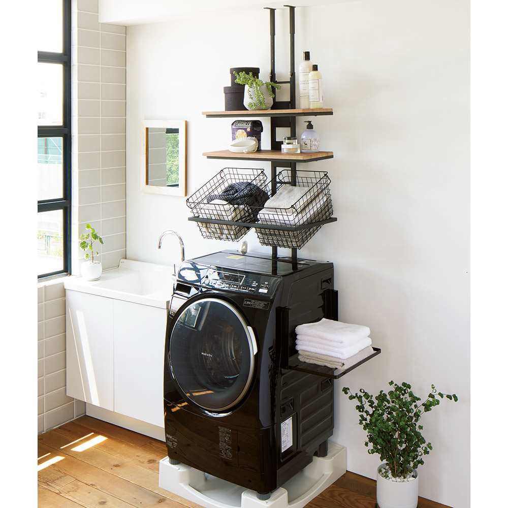 1本脚ですっきり置ける カフェ風スマートランドリーラック 棚3段タイプ